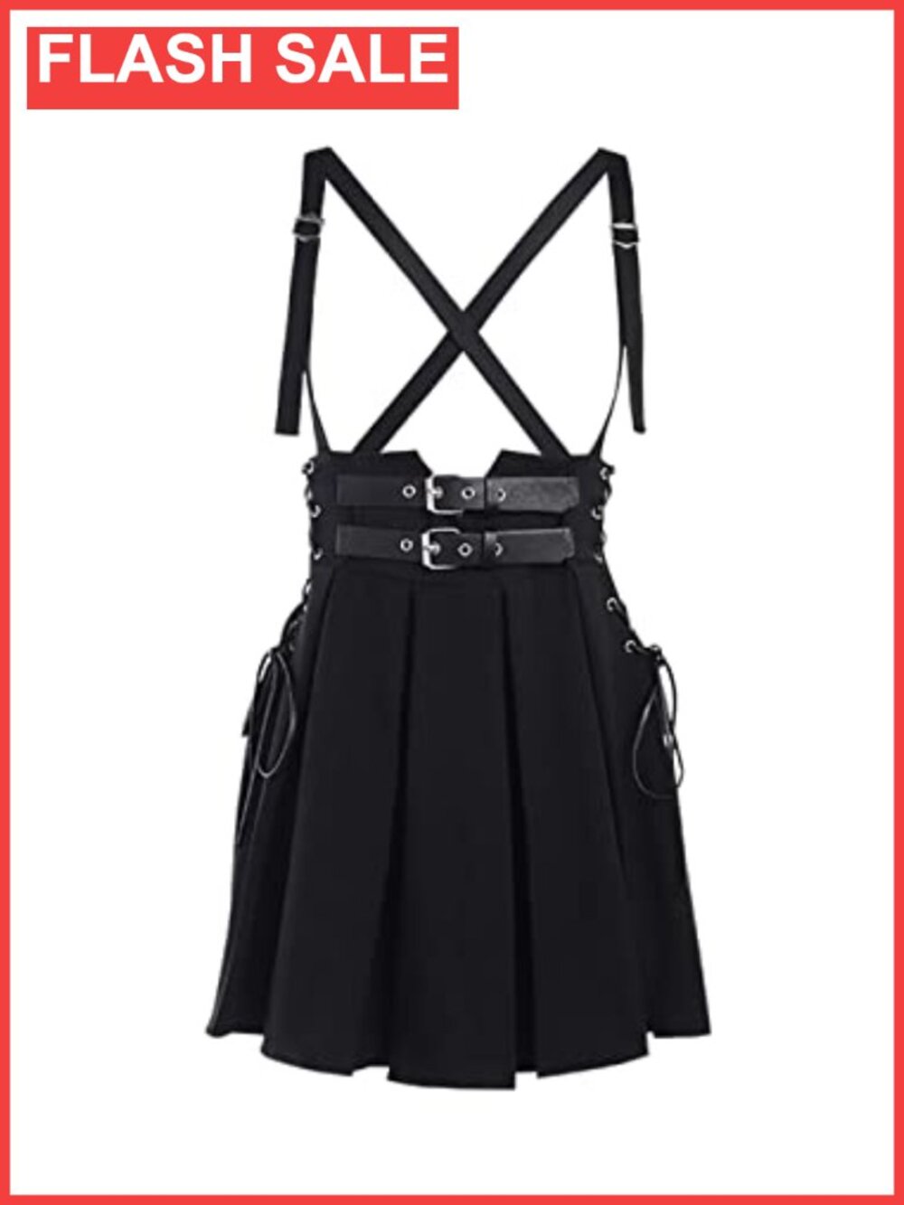 Women Gothic Pleated High Waisted Punk Halter Midi Skirt Polyester Spandex